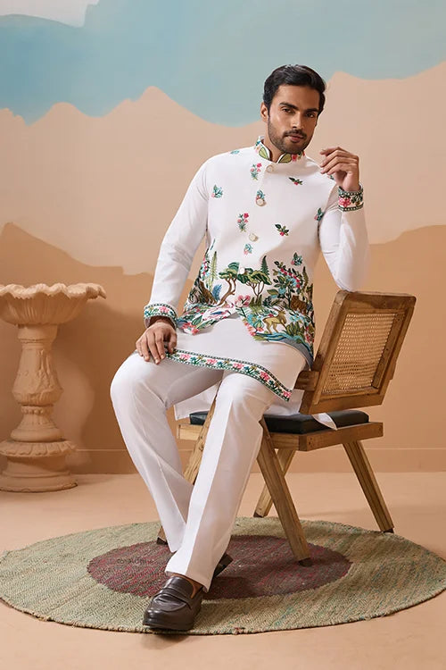 Vantara Style Premium White Mens Wear Koti Kurta Collection