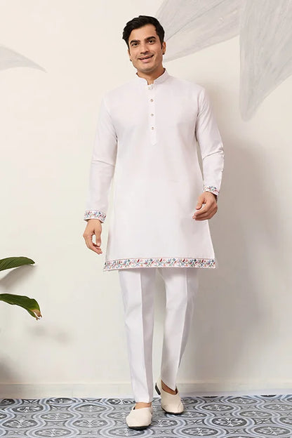 Elegant Wedding Special White Koti Kurta Pajama Set