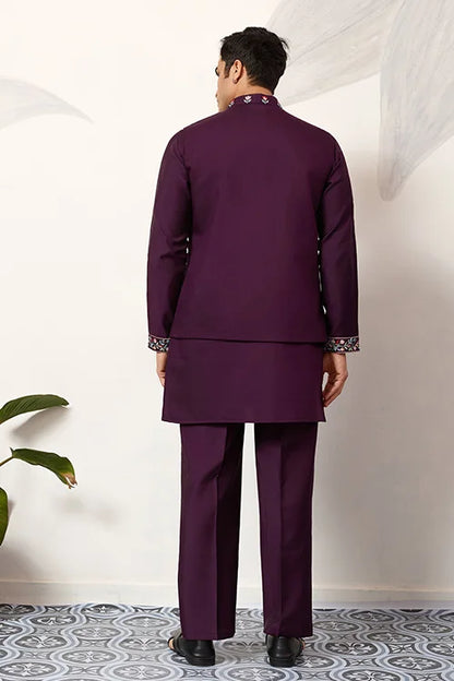 Premium Purple Koti Kurta Pajama for Wedding Wear