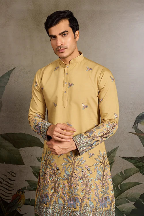 Haldi Ceremony Special Yellow Embroidered Kurta for Men