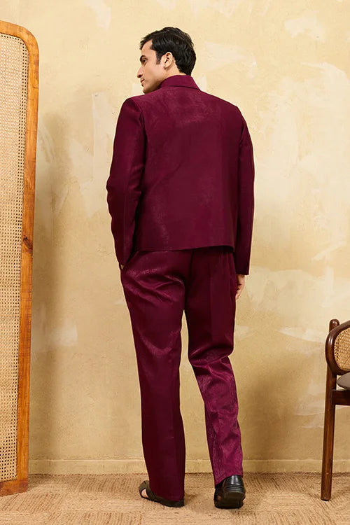 Wedding Special Maroon Velvet Bomber Jacket Set For Mens Wear