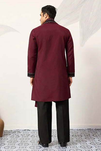 Vibrant Maroon Festive Kurta With Dupatta Set For Groom's Tribe