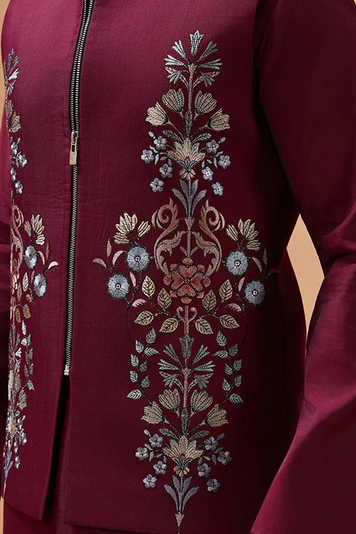 Maroon Color Traditional Special Koti Kurta Set for Men's Wear