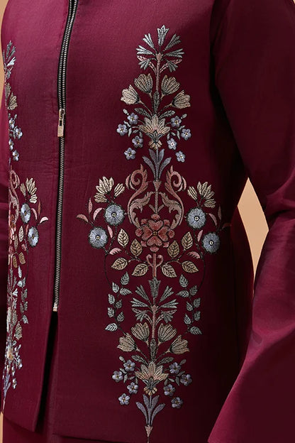 Maroon Color Traditional Special Koti Kurta Set for Men's Wear