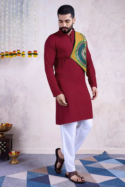 Maroon Color Ready To Wear Traditional Kurta For Mens Wear
