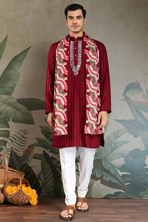 Designer Red Kurta with Dupatta for Festive Look