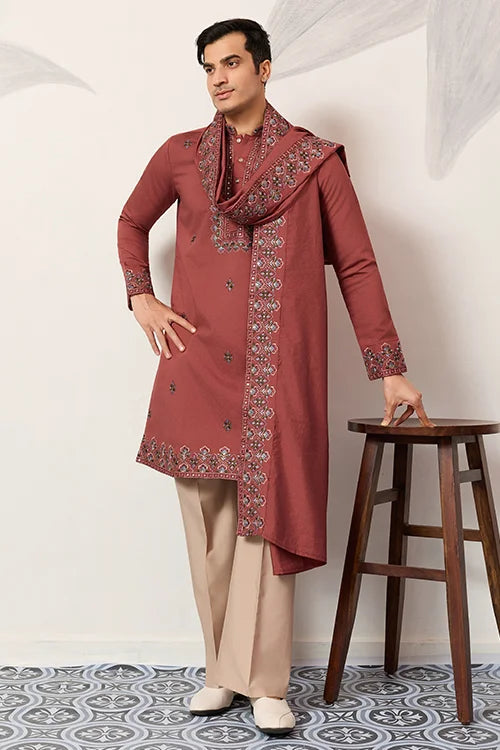 Luxury Royal Look Orange Kurta With Dupatta For Mens Collection