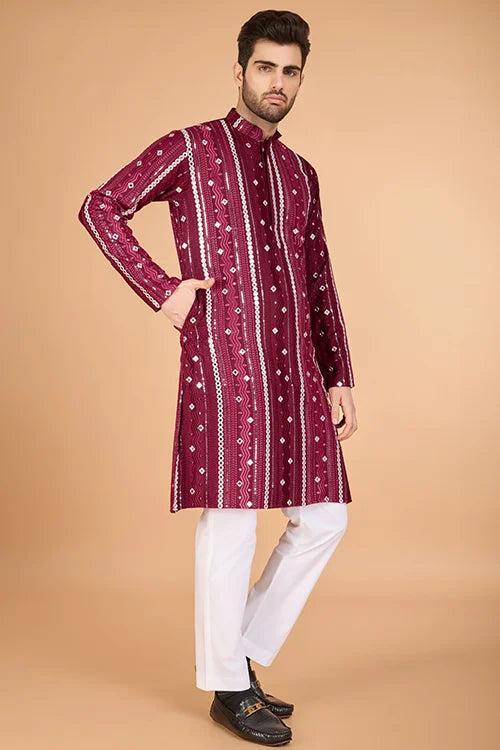 Maroon Traditional Look Ethnic Wear Kurta For Men