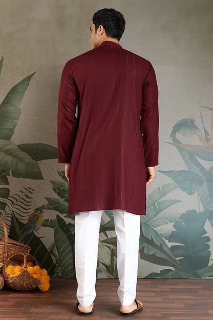 Traditional Maroon Mirror Embroidered Kurta with Dupatta