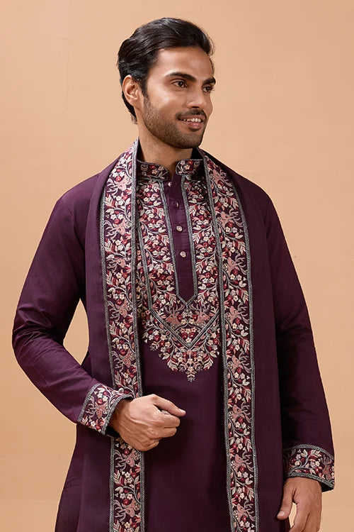 Ethnic Look Purple Kurta with Dupatta Mens Wear Special