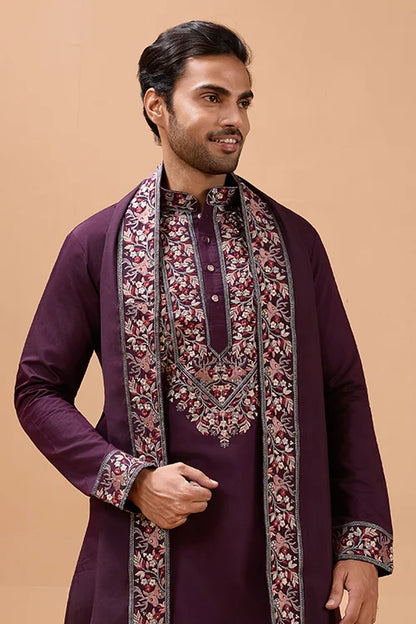 Ethnic Look Purple Kurta with Dupatta Mens Wear Special