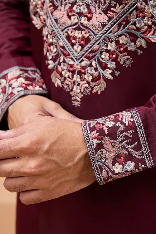 Latest Signature Maroon Kurta and Dupatta for Mens Wear