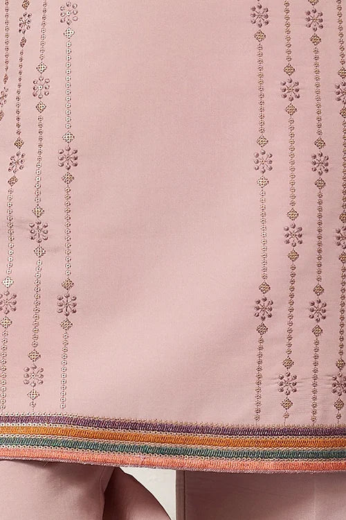 Classic Pink Embroidered V Neck Kurta Pant Outfit For Mens Wear