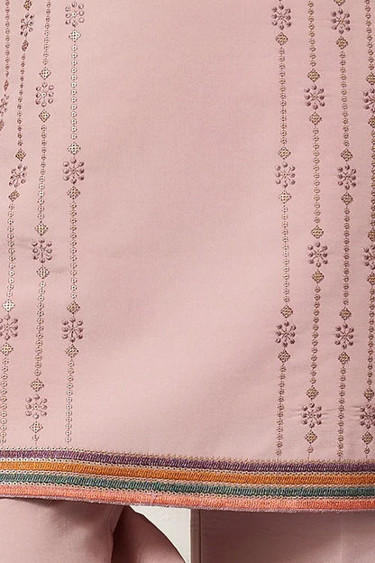 Classic Pink Embroidered V Neck Kurta Pant Outfit For Mens Wear