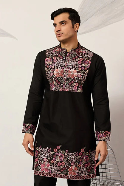 Festive Wear Premium Black Kurta Pant Set For Mens