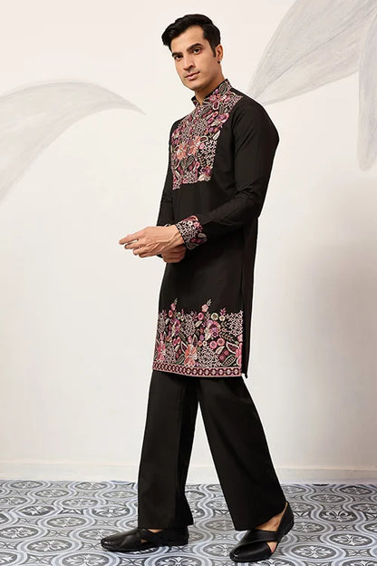 Festive Wear Premium Black Kurta Pant Set For Mens