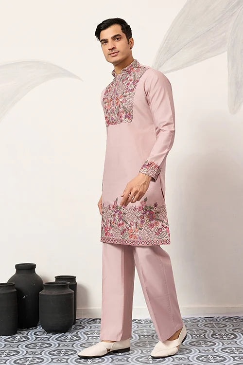 Stylish Dusty Pink Kurta Pant Set For Festive Occasions