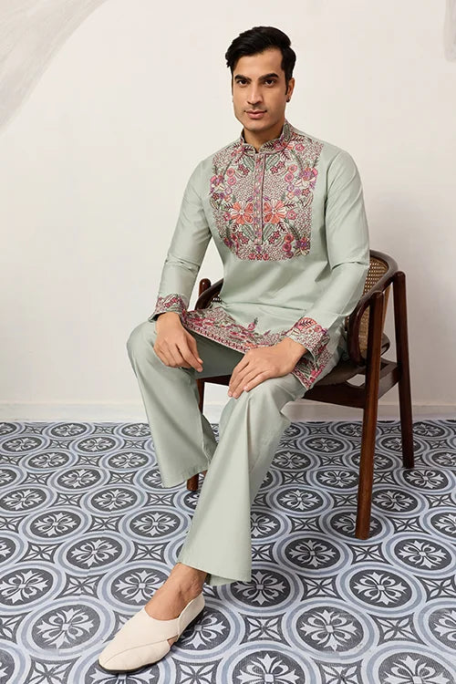 Pista Green Kurta Pant Set For Wedding & Festive Wear