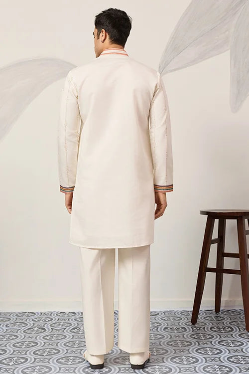 Luxury White V Neck Kurta Pant For Festive Wear