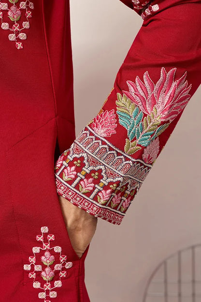 Unique Style Red Color Embroidered Kurta For Mens Wear