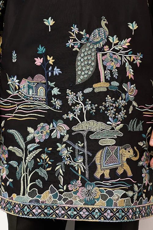 Special Wedding Celebration Ethnic Black Kurta for Mens Wear