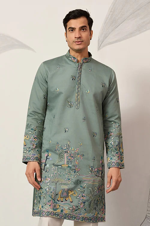 Stylish Pista Mens Wear Kurta For Wedding Occasions