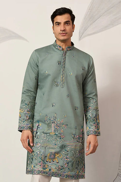 Stylish Pista Mens Wear Kurta For Wedding Occasions