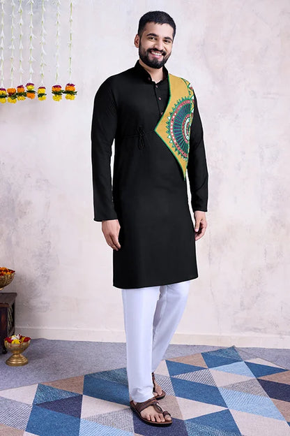 Black Color Ready To Wear Traditional Kurta For Mens Wear