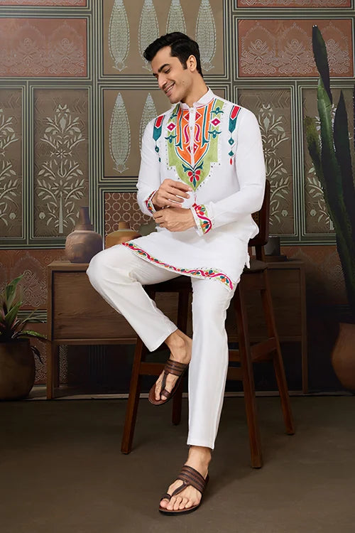 White Traditional Designer Festival Wear Kurta for Men