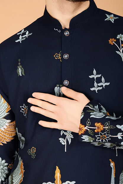 Navy Blue Traditional Look Ethnic Wear Kurta For Men