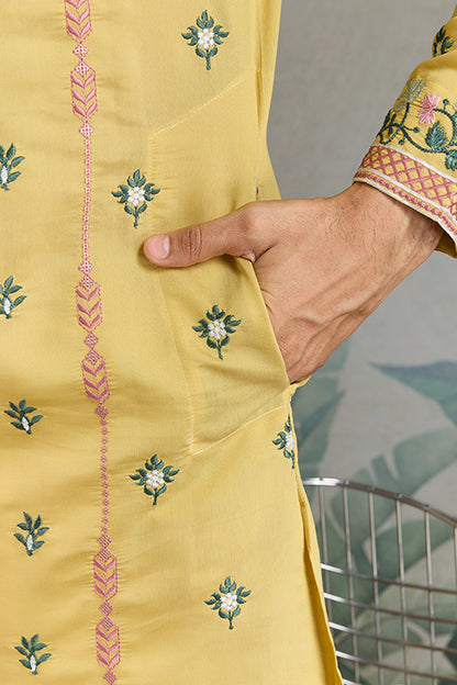 Embroidered Yellow Kurta For Men Wear