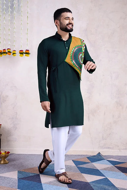 Green Color Ready To Wear Traditional Kurta For Mens Wear