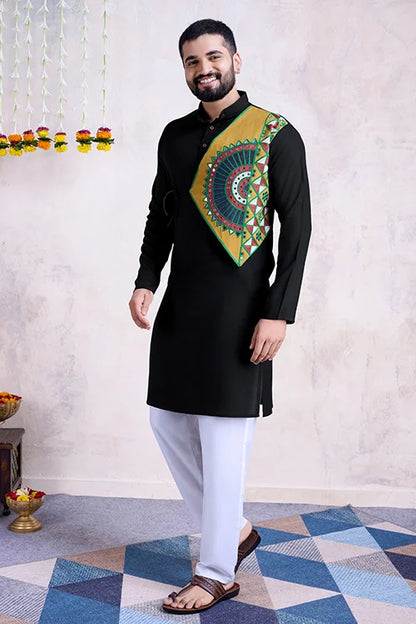 Black Color Ready To Wear Traditional Kurta For Mens Wear