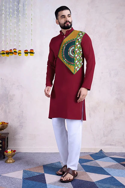 Maroon Color Ready To Wear Traditional Kurta For Mens Wear