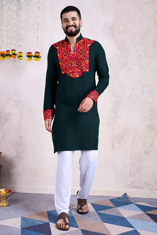 Green Navratri Special Men's Wear Kurta Collection
