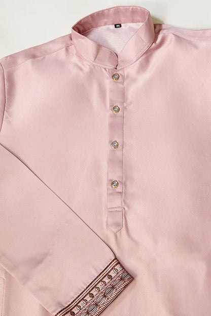Pink Unique Color Embroidered Koti Kurta Pajama for Mens