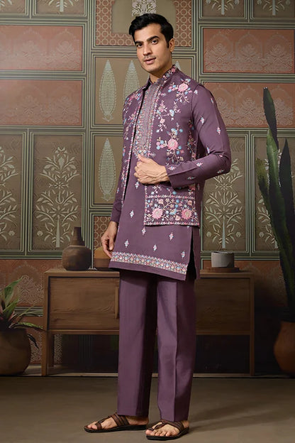 Dusty Purple Wedding Kurta with Matching Koti Set for men