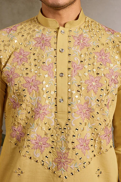 Haldi Special Outfit Mirror Work Mens Kurta Set