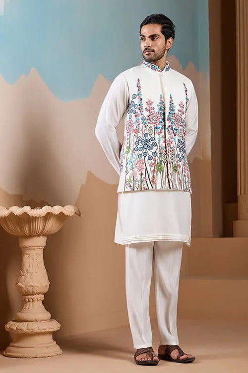 Royal Trendy White Koti Kurta Set for Men’s Wear Collection