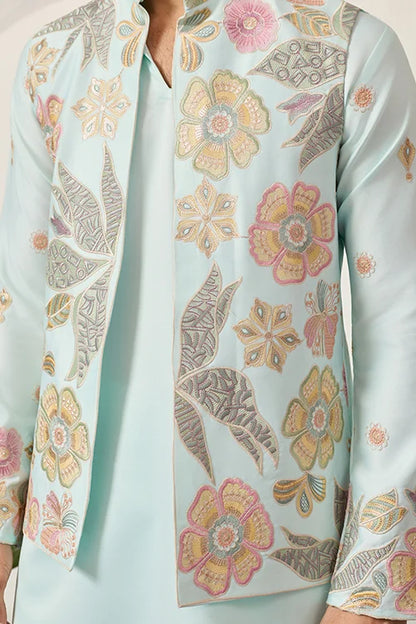 Luxury Wedding & Carnival Wear Pista Green Koti Kurta For Men