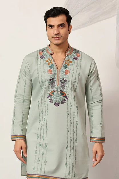 Ethnic Pista V Neck Kurta Pant Set For Mens Wear