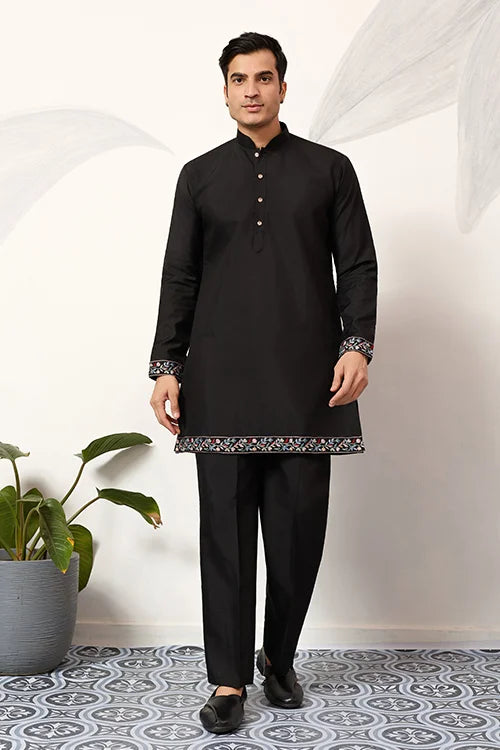 Premium Wedding Black Koti Kurta Pajama for Mens Wear