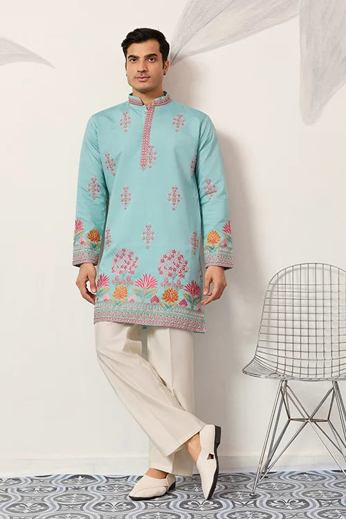 Sky Look Embroidered Work Ready Made Mens Wear Kurta
