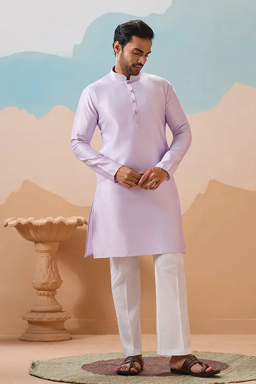 Lavender Wedding Carnival Koti Kurta Set for Mens