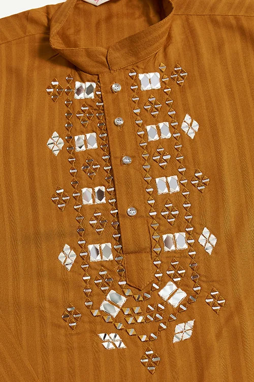 Wedding Special Mustard Mirror Kurta Set with Dupatta for Men