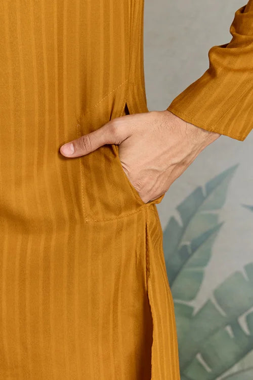 Wedding Special Mustard Mirror Kurta Set with Dupatta for Men