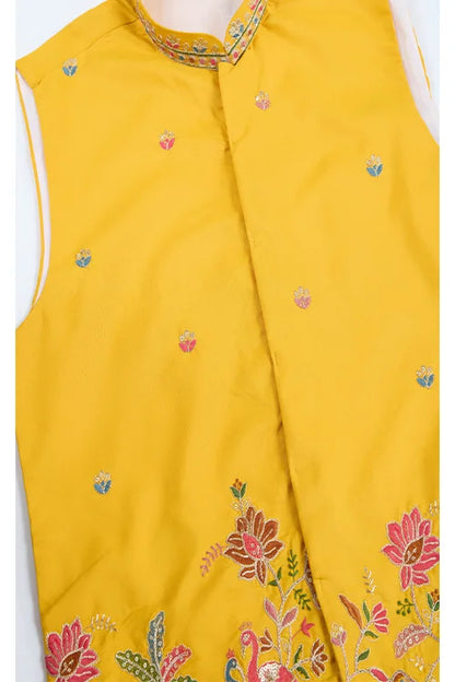 Designer Yellow Cotton Kurta With Koti Jacket Online