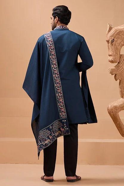 Elegant Teal Blue Kurta with Dupatta for Mens Wear