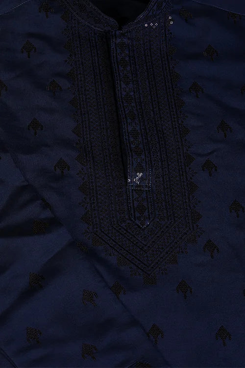 Elegant Navy Viscose Silk Kurta With Sequins