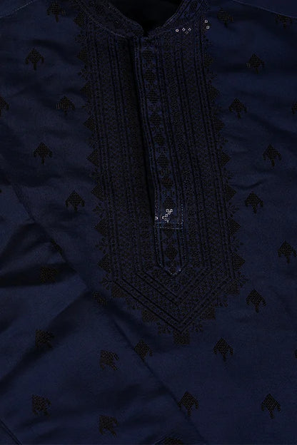 Elegant Navy Viscose Silk Kurta With Sequins